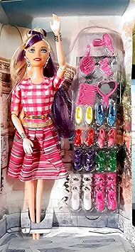 WP Doll Set with Accessories, Makeup Doll Set Wardrobe Dresses Combo Doll Set for Girls