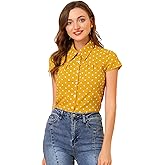 Allegra K Women's Vintage Polka Dots Shirt Retro Short Sleeve Button Up Tops