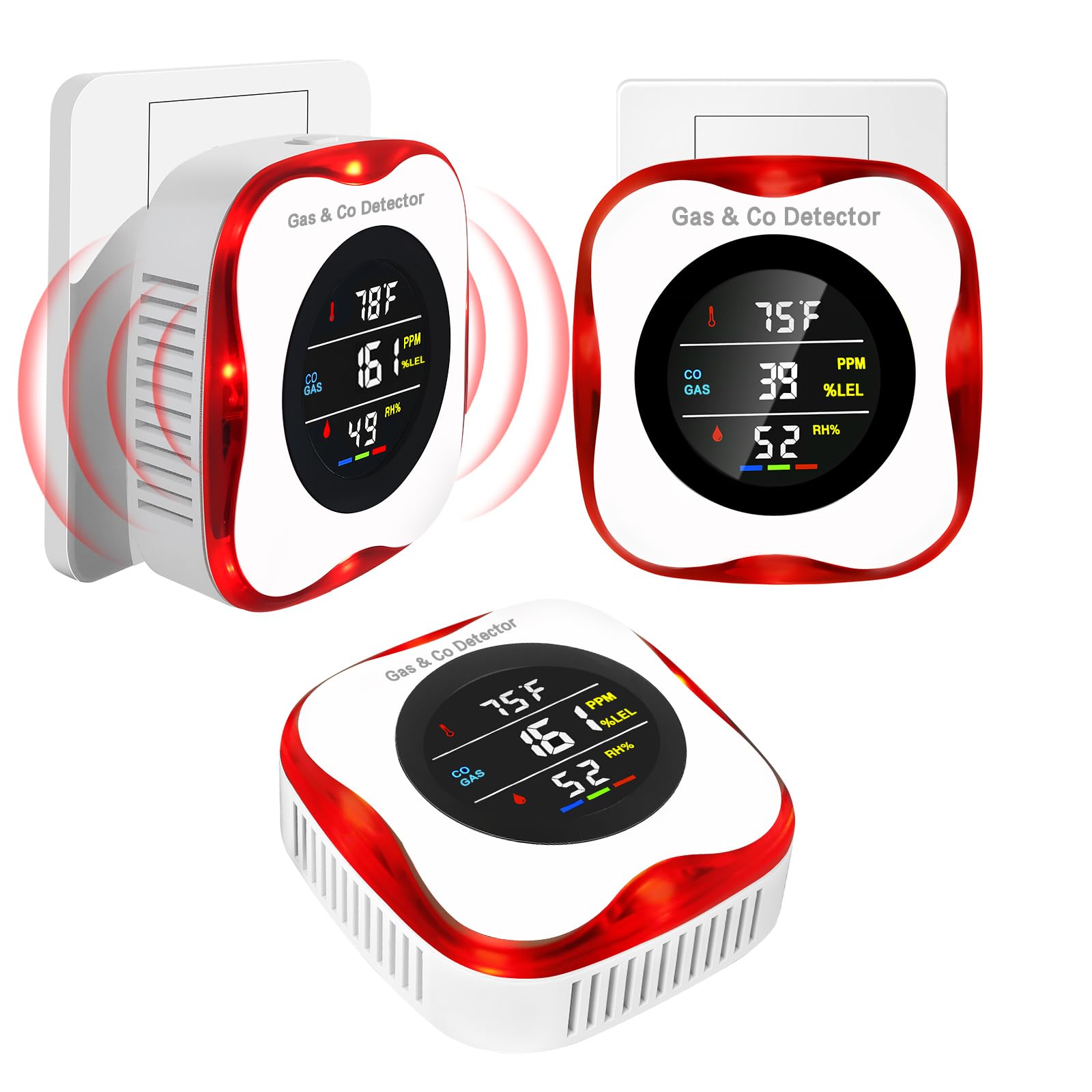 Photo 1 of 3 Packs,4-in-1 Monitor,Plug-in Carbon Monoxide Detector,Gas Leak Detector,Temp/Humidity Sensor,Real-time Digital Display,85db Voice Alarm with Light Flashing,Easy to Use,Suitable for Home,RV,Apartment