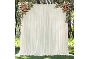 ESGOTBME 10x10ft Wrinkle Free Ivory Backdrop Curtain for Parties Soft Fabric Drapes Wedding Ivory Curtain Backdrop for Birthday Party Decorations Background for Photography 5x10ft,2 Panels