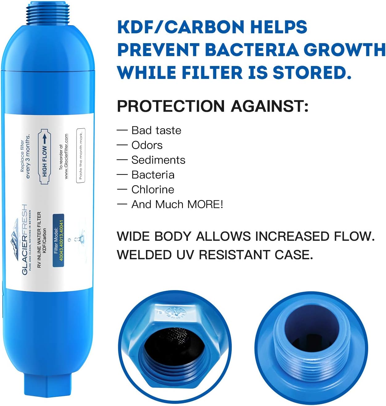 GLACIER FRESH RV Inline/Marines Water Filter with Flexible Hose Protector, Compatible with 40043, 40013, 40041 KDF Filter, 2 Pack: Kitchen & Dining