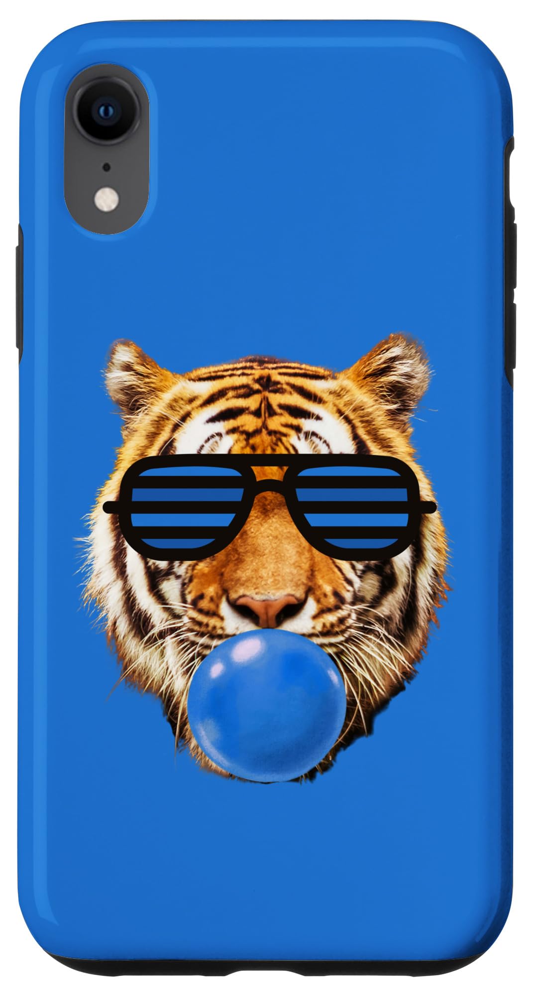 Blue Bubble Gum Tiger Face Stripe Sunglasses Tiger Head Case for iPhone XR