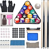 Pool Table Accessories - Pool Balls Billiard Set - Including Billiard Balls, Triangle Rack, Cues, Tips, Stickers, Table Cloth, Brush &amp; Cleaner for Home Family Beginner Practice
