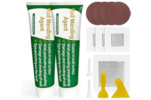 Drywall Patch Spackle Repair Kit - 2×100g Mending Agent + 5 Sandpapers + 2 Scrapers + 5 Wall Patches, Quick Dry for Cracks & 
