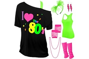 Didaey I Love The 80's Disco Outfits Costume Accessories for Women Shoulder Top Headband Earring Necklace for Halloween Party