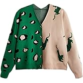 WDIRARA Women's Plus Size Leopard Animal Print Cardigan Sweaters V Neck Button Up Knit Outerwear