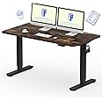 FLEXISPOT EN1 Whole-Piece Standing Desk, 55x28 Inches Electric Sit Stand Desk with Automatic Smart Keypad (Black Frame + Rustic Top, 2 Packages)