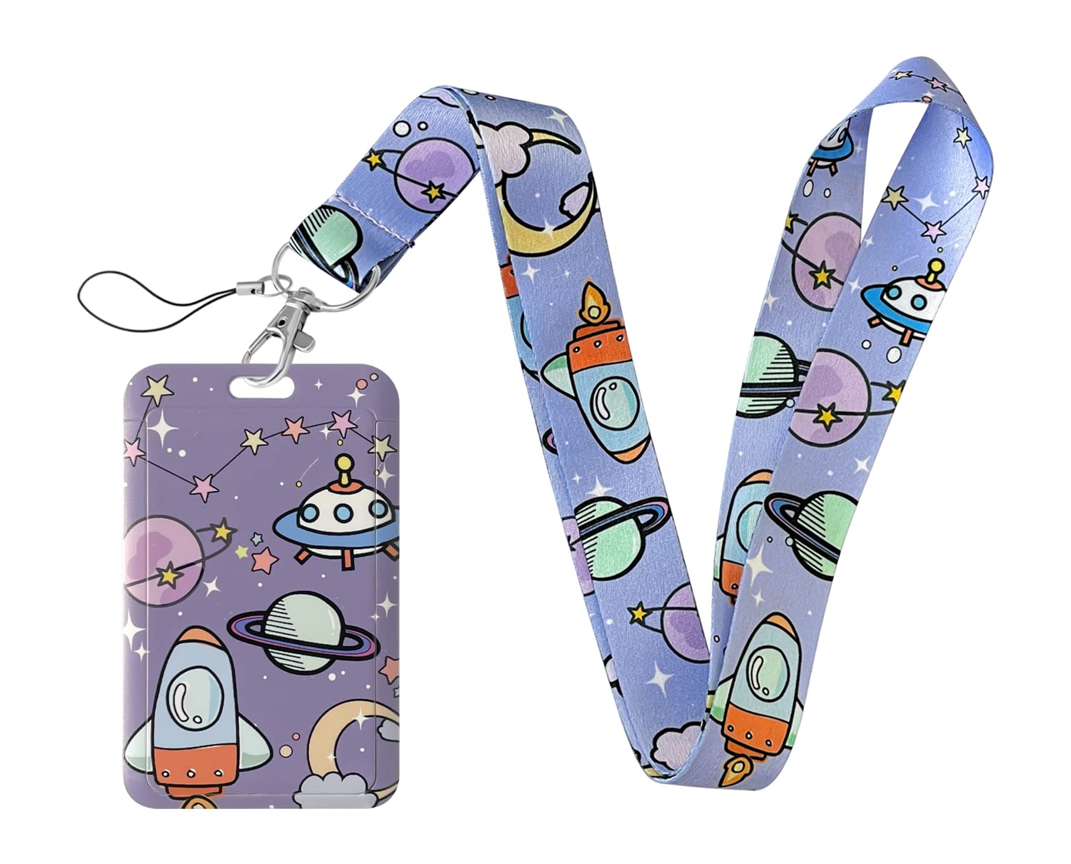 Geiomoo Lanyard with Clip Clasp and Badge Holder, Neck Strap with ID Hard Card Case (Planet)