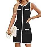 ZESICA Women's 2026 Summer Sleeveless Mini Dress Elegant Crewneck Button Knit Bodycon Bussiness Office Short Dresses