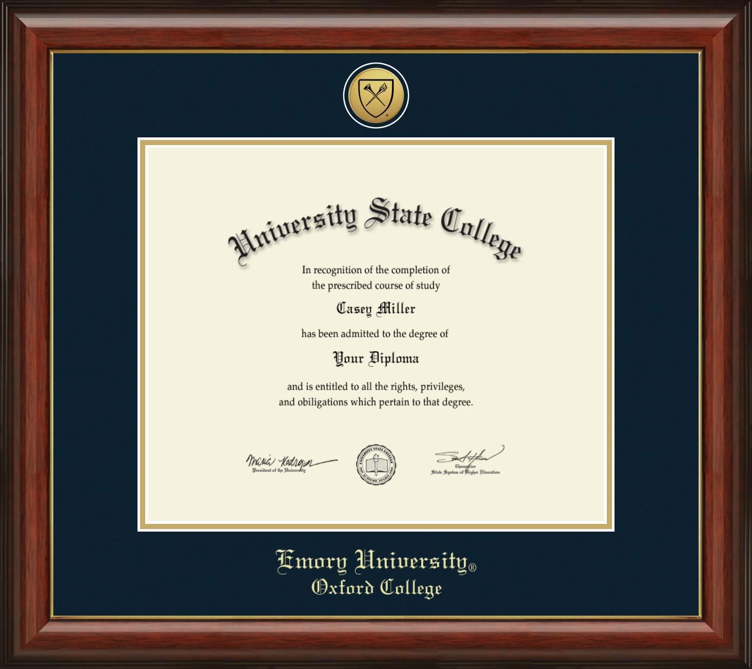 Amazon Com Emory Oxford College Officially Licensed Gold Printed Medallion Diploma Frame Diploma Size 17 X 14