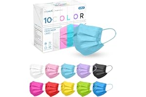 FriCARE Face Masks Disposable Colorful Individually Wrapped, 4 Ply ASTM Level 3 Face Mask for Adults Women, 100 Pack