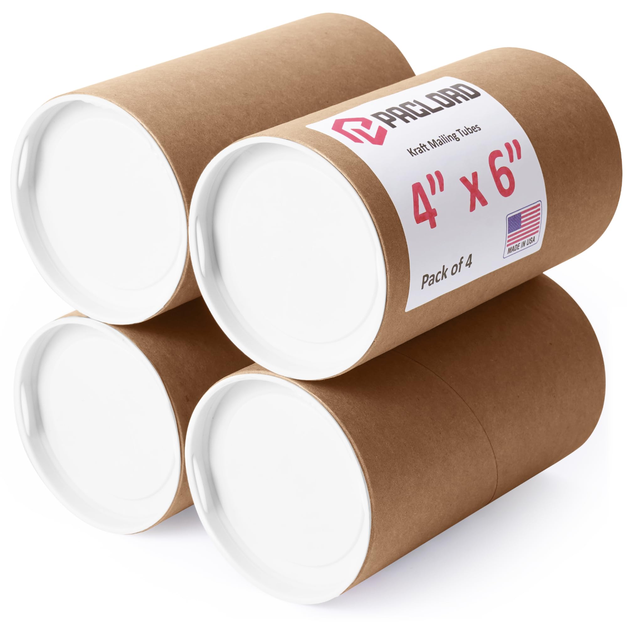 Photo 1 of 4" x 6" Reinforced Kraft Paper Mailing Tubes, Pack of 4 Tubes with 2 Caps Each – USPS Approved Poster Tube – Made in USA Cardboard Tube for Shipping and Storing Posters, Prints, Artwork, or Documents