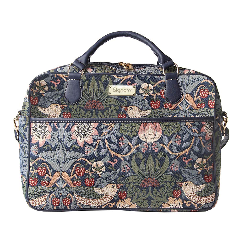 Signare Ladies Tapestry Business Briefcase Fashion Laptop Computer Bag in William Morris Strawberry Thief Blue Design, 15.6"