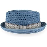 Belfry Men Women Summer Straw Porkpie Vented Trilby Fedora Hat in Blue Tan Black Brown Burgundy