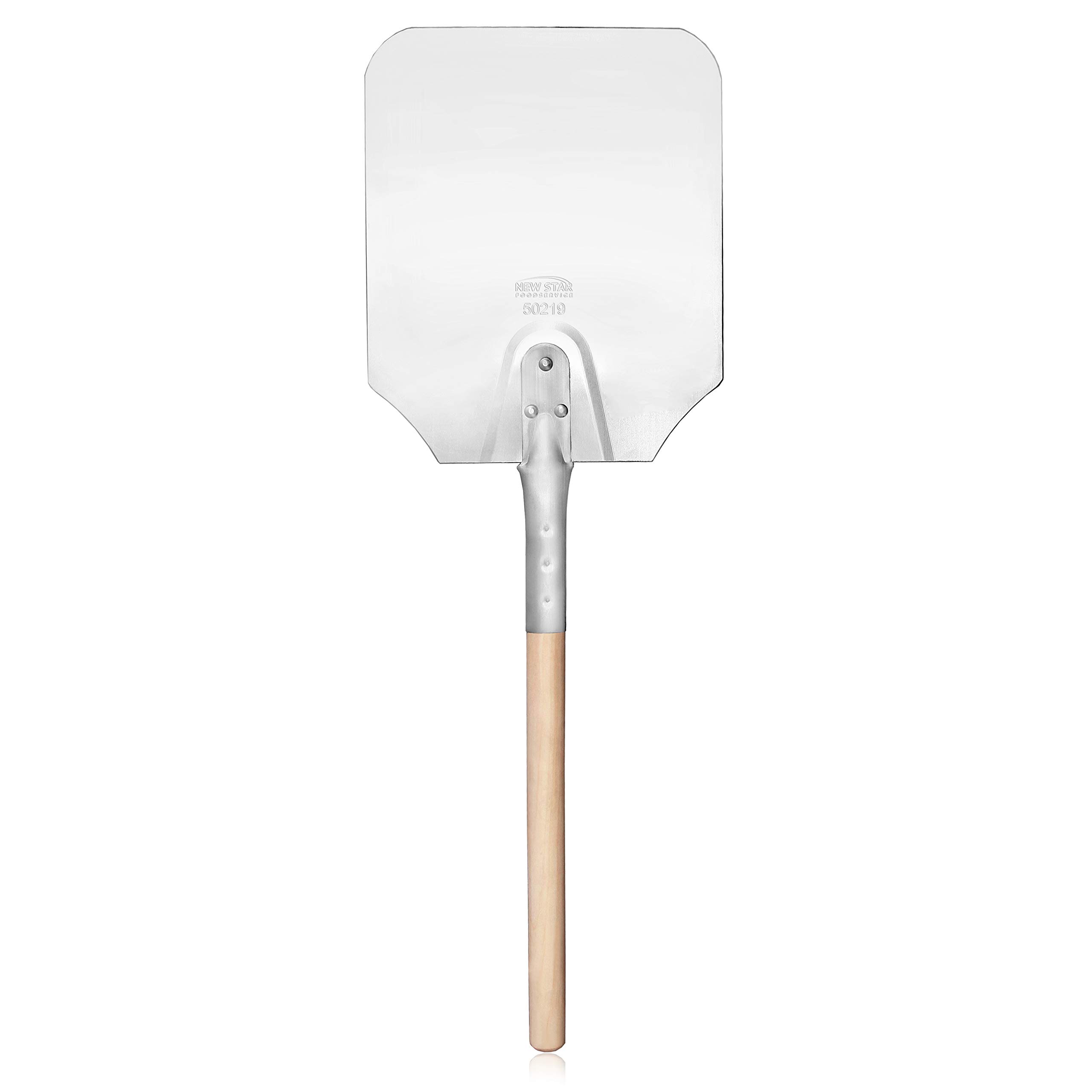 New Star Foodservice 50219 Aluminum Pizza Peel, Wooden Handle, 9 x 11 inch Blade, 26 inch Overall