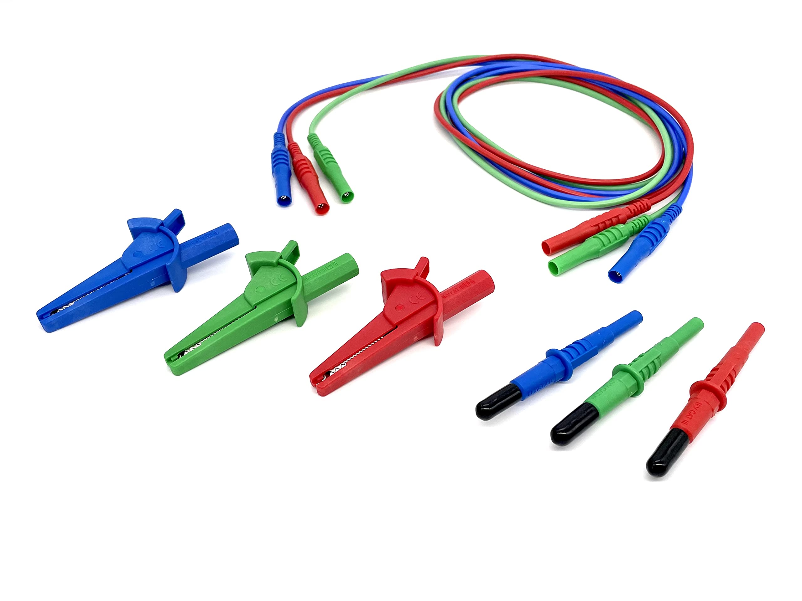 UNFUSED GS38 3 WIRE TEST LEADS - SUITABLE FOR MEGGER MFT1710, MFT1711, MFT1720, MFT1721, MFT1730, MFT1731, MFT1735 MFT1741 MFT1741+ MULTIFUNCTION TESTER - RED, BLUE & GREEN