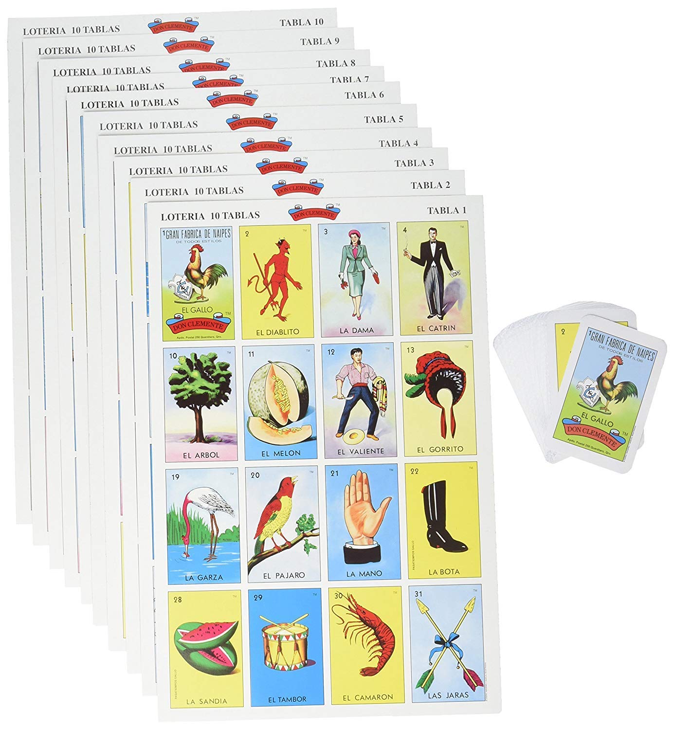 Photo 1 of Pack of 2 Don Clemente Mexican Jumbo Loteria Set, 20 Large Boards and 2 Decks of Cards Loteria Mexicana Jumbo paquete de 20 Tablas
