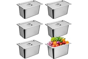 VAIPI 6 Packs Stainless Steel Hotel Pans with Lids 1/3 Size x 6" Deep Steam Table Pan Commercial Food Storage Containers Stackable Metal Steamer Pan Anti-Jam Hotel Pan Restaurant Warm Pans