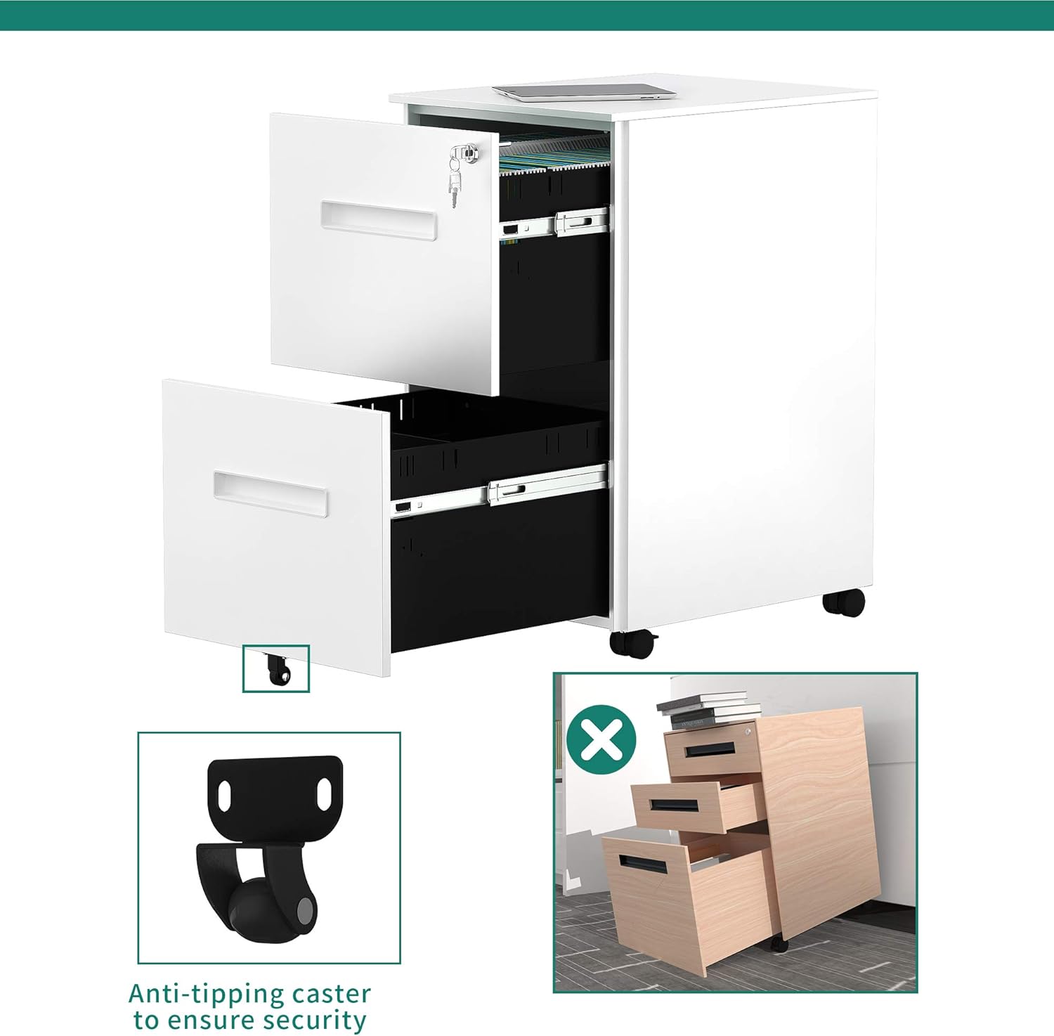 YITAHOME 2-Drawer Mobile File Cabinet with Lock, Office Storage Filing Cabinet for Legal/Letter Size, Pre-Assembled Vertical Metal File Cabinet Except Wheels Under Desk - White: Furniture & Decor