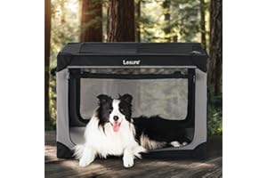 LE SURE Lesure Soft Collapsible Dog Crate - 36 Inch Portable Travel Crate for Large Dogs Indoor & Outdoor, 4-Door Foldable Pet Kennel with Mesh Windows, Black
