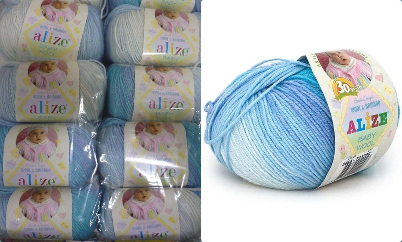 40% Acrylic 40% Wool 20% Bamboo Yarn for Baby Blanket Alize Baby Wool Batik Thread Crochet Hand Knitting Turkish Yarn Craft Art Lot of 8 skeins 400gr 1536 yds Color Gradient 3564