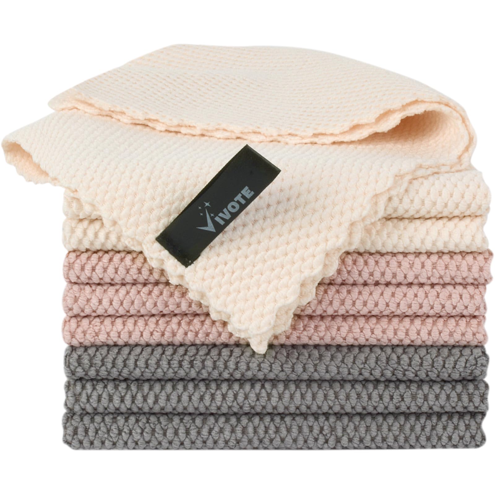 VIVOTE Microfibre Cloth, Dish Cloths, Soft Microfibre Cleaning Cloth, Reusable & Washable Premium Dish Towels for Home, Kitchen 9Packs, (Grey+ Ice cream +Pink, 30×30 cm)