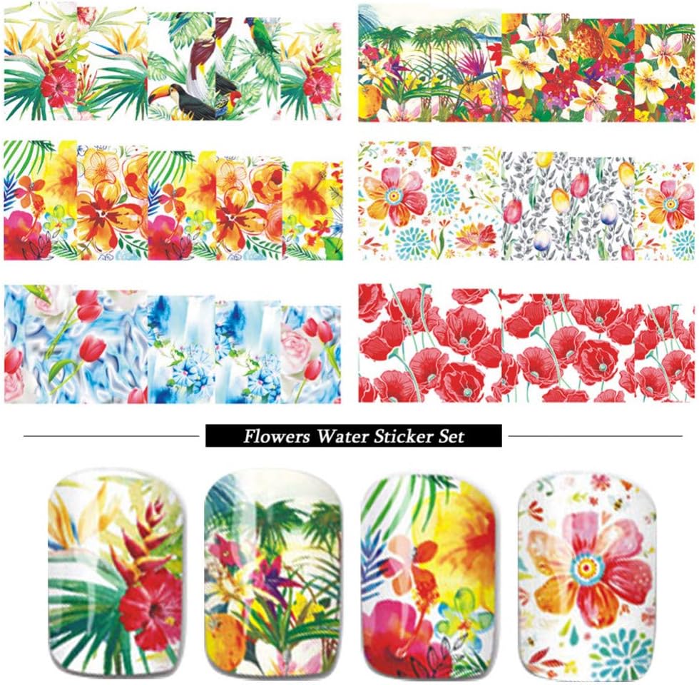 NCKL Nail Sticker 12 Designs Flower Set Decal Water Transfer Nail Sticker Summer Temporary Tattoos For Nail Art Color Lady Tips