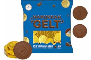The Dreidel Company 25-Pack Hanukkah Milk Chocolate Gold Coins, Hanukkah Dreidel & Menorah Design Gelt, Non GMO, Kosher Certified OU-D (25-Pack)