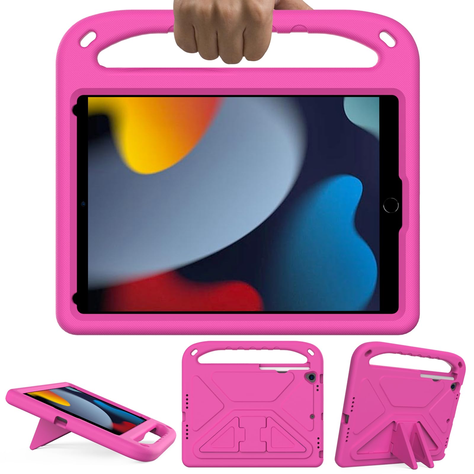 GOZOPO Kids Case for iPad 9th / 8th / 7th Generation (10.2 Inch 2021/2020/2019), Lightweight & Shockproof Handle Stand Case Compatible with iPad 10.2 / Air 3 10.5" / i Pad Pro 10.5" - Pink