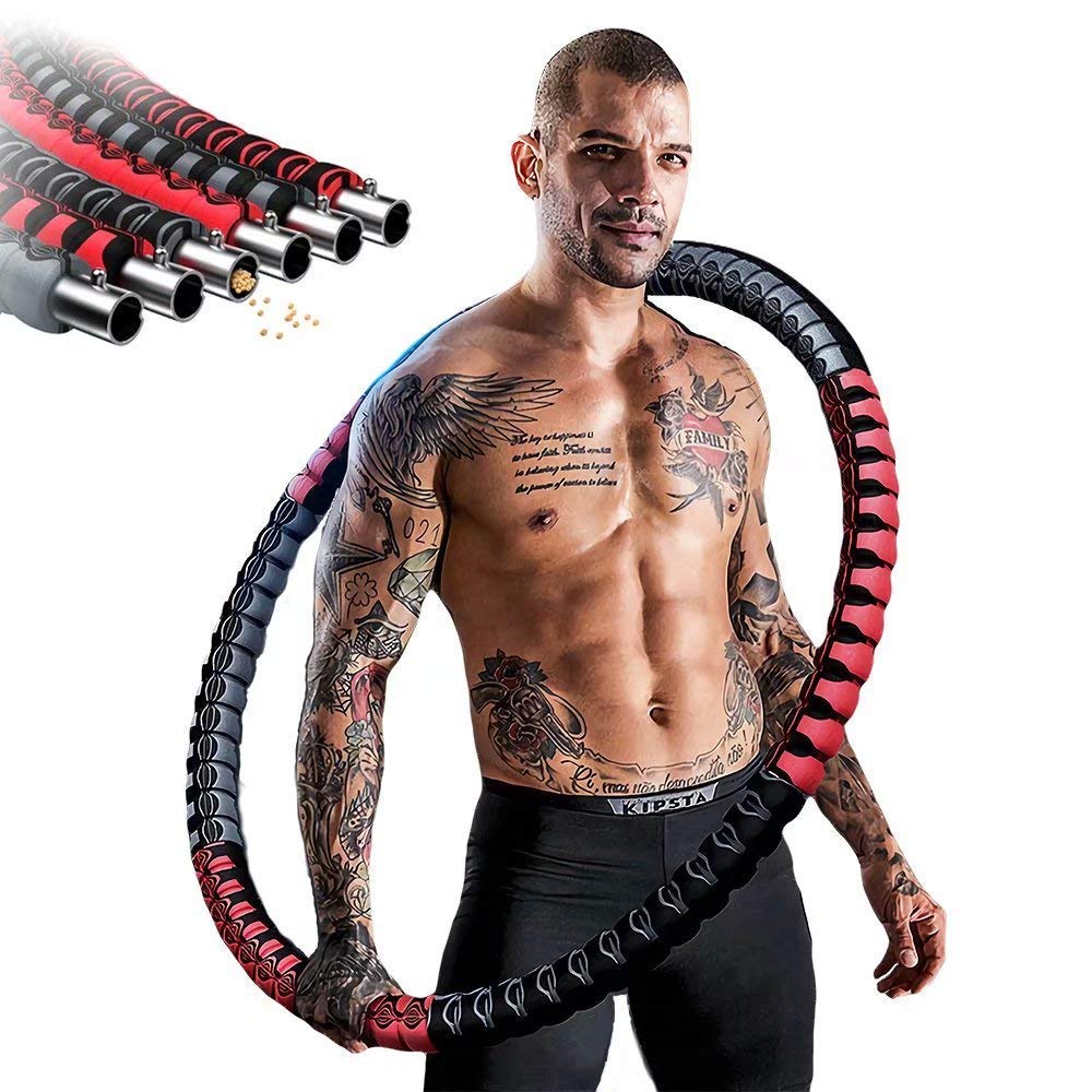 Azanaz Hula Hoops for Adults, Weighted Hula Hoop (1-4kg Adjustable)  Sections Detachable Fitness Hula Hoop Metal Steel Pipe Hoola Hoop