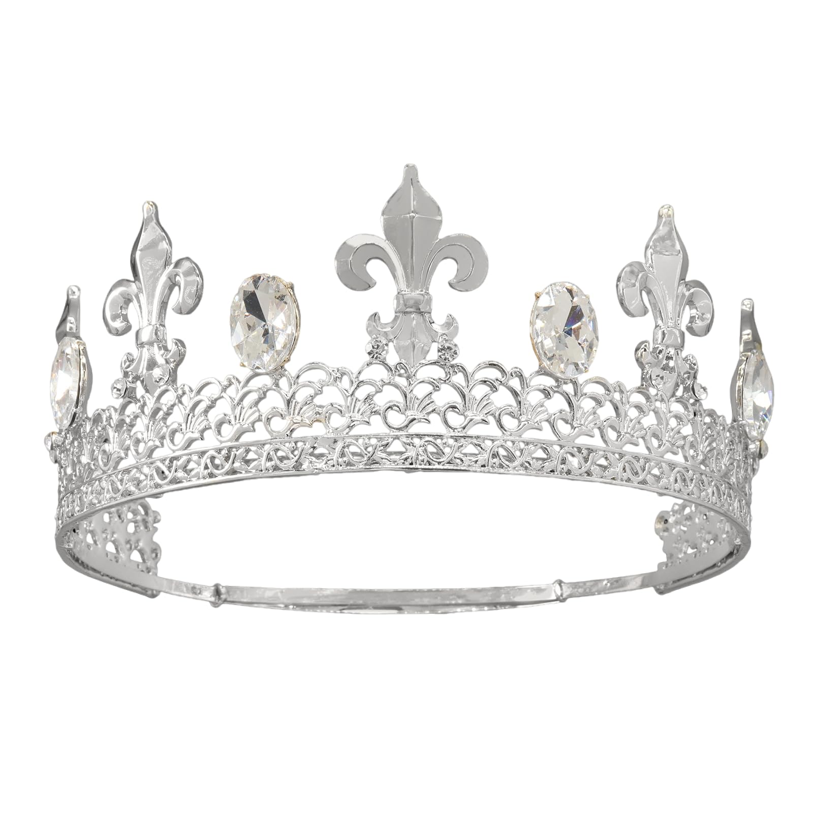 Retro Men's Metal Round Crown King Ornament Royal Cosplay Props For Wedding Prom Birthday Party Pageant Costume (Silver)