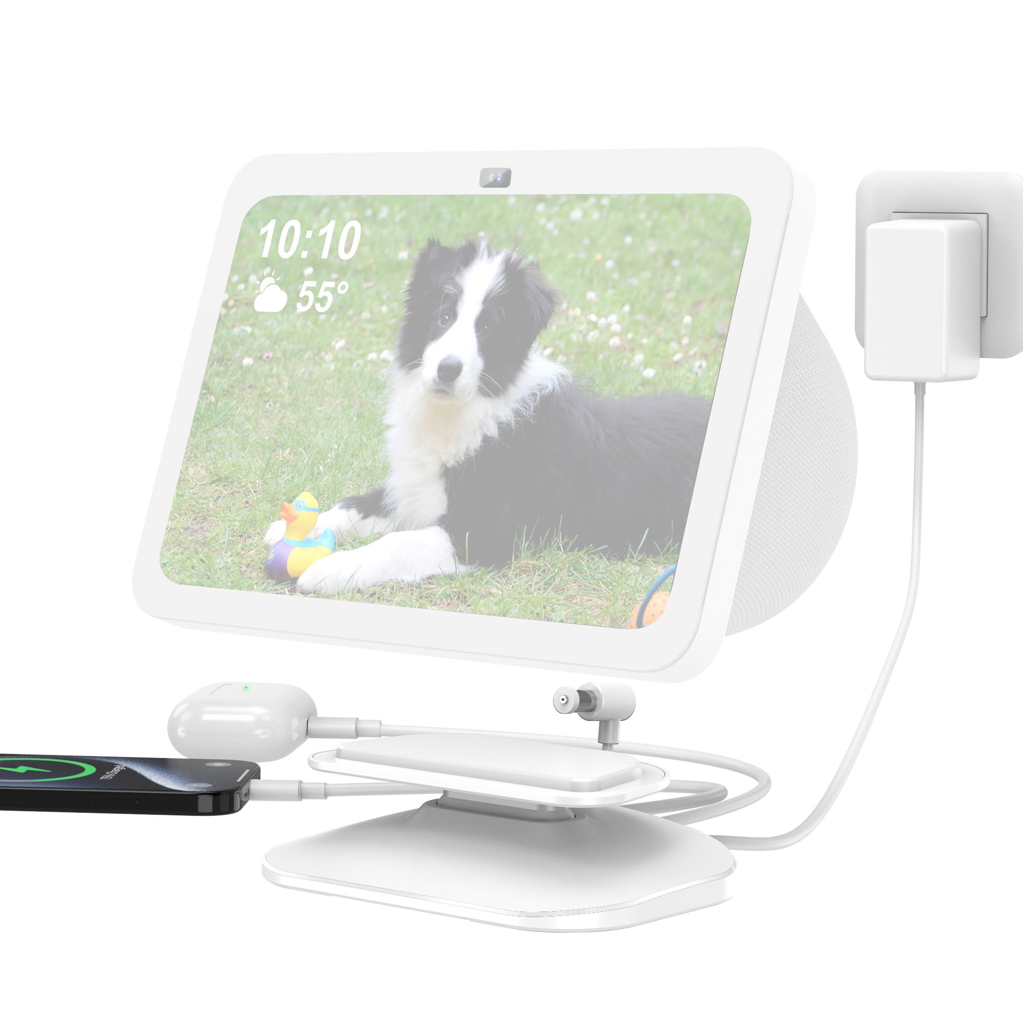 PlusAcc Stand for Show 8 3rd gen - with USB-C/A two Charging Port for iPhone/Airpods/Adjustable Base Station for all Phone & Earphone & Smartwatch& Show 8 (only for 3rd Gen) (White)