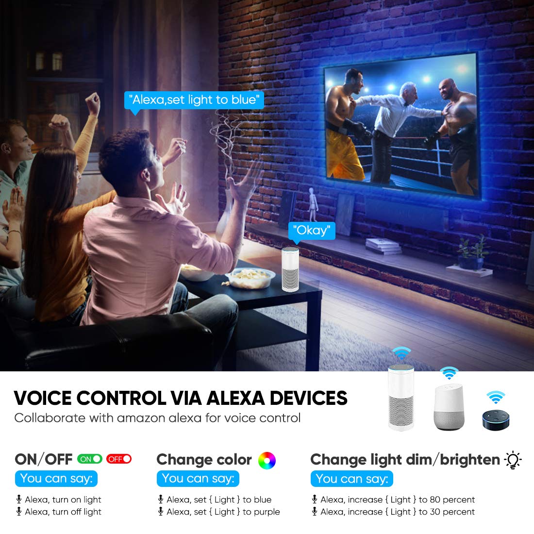 LED Strip Light,Smart WiFi Strip Light,Alexa LED Strip,DIY 5M IP67 Waterproof Dimmable Light Strip,5050 RGB Light,Sync with Music,Remote & Smart Life APP Control,DIY Home TV Party Christmas Decoration