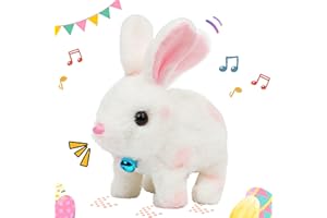 Easfan Walking Bunny Stuffed Animal Interactive Jumping Spotted Rabbit Talking Hopping Ears Nose Moving Educational Plush Toy Easter Birthday Gifts for Kids Girls, 7''…