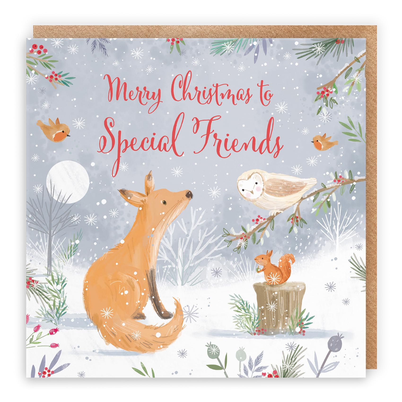 Hunts England - Special Friends Fox Christmas Card - Nature's Treasures - For Men, Women, Adults - Happy Animal Wildlife Cute Fun Merry Xmas Card - Robin, Owl, Squirrel