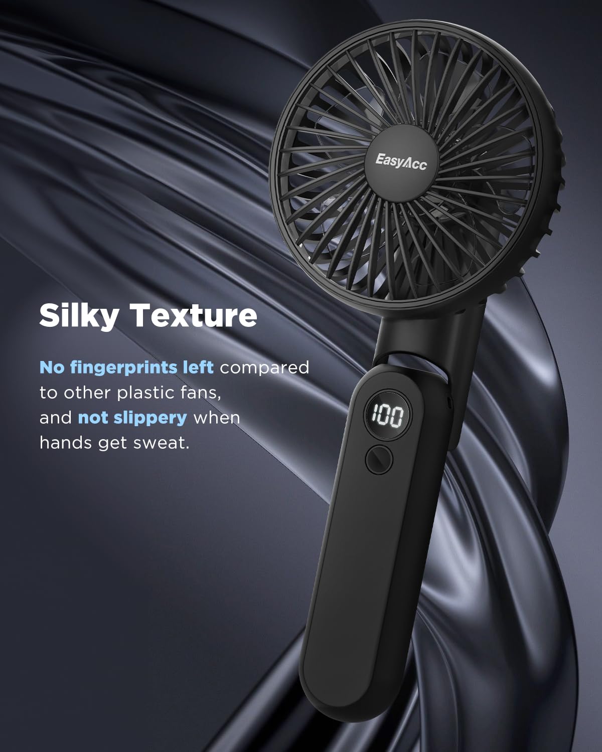 EasyAcc 3 IN 1 Handheld Fan, 5000mAh Mini Handheld Fan [Ultra Quiet Powerful]-5 Speeds/Backup Power/SOS Light/Digital Display/Lanyard- for Travel/Cruise/Summer/Concerts/Lash Black