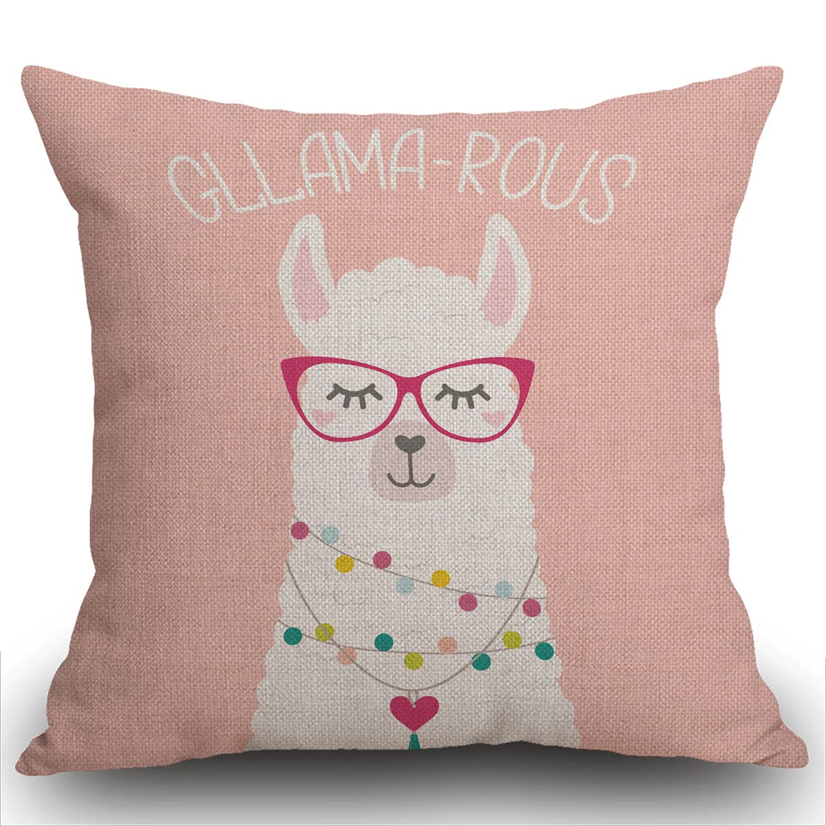 Smooffly Inspirational and motivational Cushion Cover with alpaca,Cute llama Gllama-rous Farmhouse Pattern Cotton Linen Decorative Throw Pillow Covers Pillow Cases for Sofa 18x18 inches