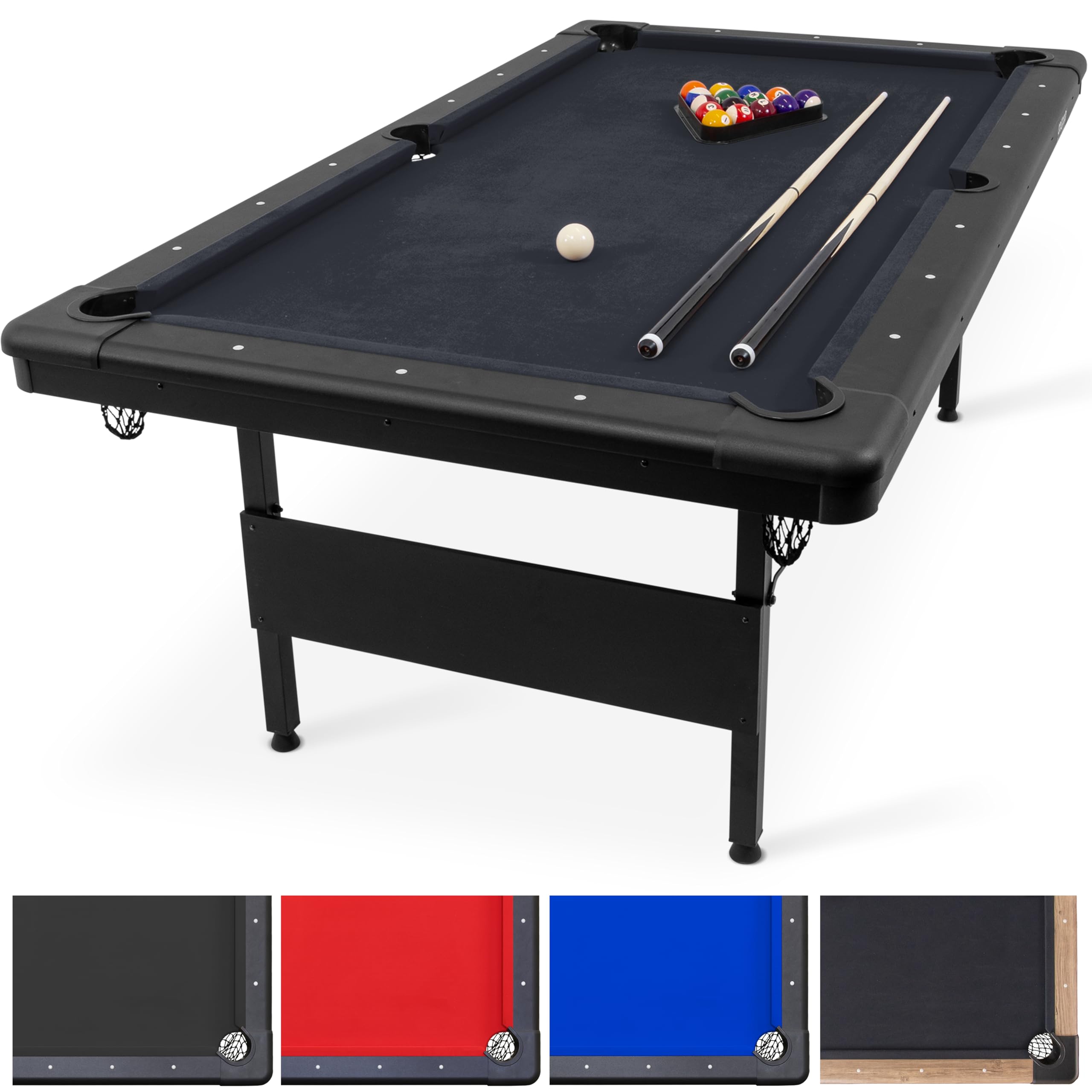 Photo 1 of GoSports 6 ft or 7 ft Billiards Table - Portable Pool Table - Includes Full Set of Balls, 2 Cue Sticks, Chalk, and Felt Brush; Choose Your Size and Color