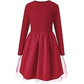 Little Bitty Girls Long Sleeve A-Line Tulle Princess Dress, Midi Length Casual Party Ribbed Knit Top Tulle Skirt 4-13 Years