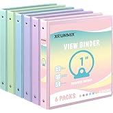 1-inch 3-Ring Binder with Pockets, Basic Binders 1'' Pastel Color Binders, Holds Letter Size 8.5'' x 11'',200 Sheet Capacity, Bundle 6 Pack for Back to School (1-Inch)