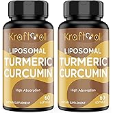 Liposomal Turmeric Curcumin 2200 mg with Black Pepper for Enhanced Absorption and Joint Support, 60 softgels (2 Bottles)