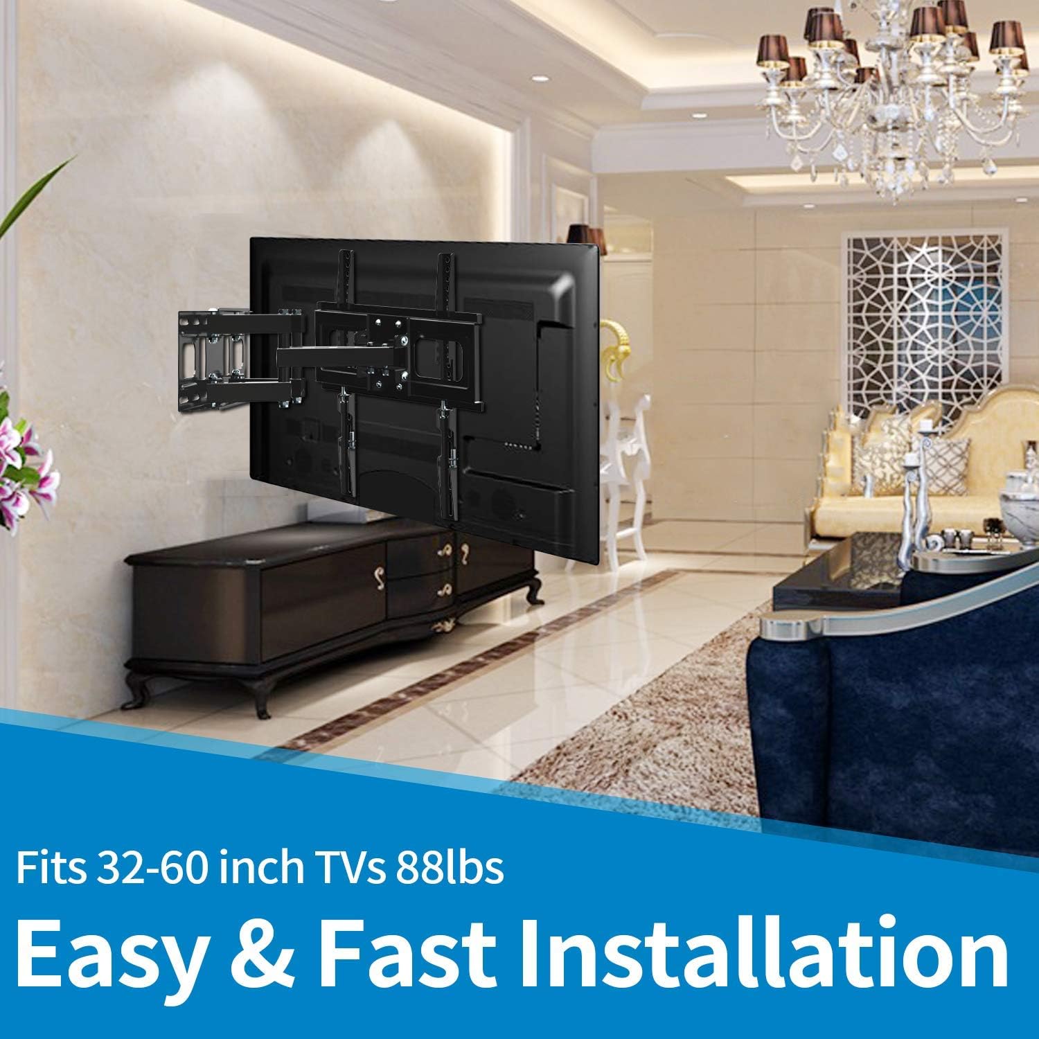 Everstone TV Wall Mount for Most 32"-65" TVs Heavy Duty Dual Arm Articulating Full Motion Tilt Swivel 14" Extension Bracket,LED,LCD,OLED&Plasma Flat Screen Curved TV,Up to VESA 400mm,Height Adjustable: Electronics