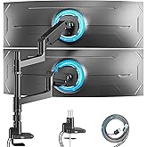 ARES WING Dual Monitor Arm for Ultrawide Heavy Duty Curved Monitor Stacking, Fits 17-49 Inch, Vertical Gas Spring Double Moni
