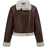 Women's Faux Shearing Moto Jacket Thick Fur Lined Coat Sherpa Leather Jacket