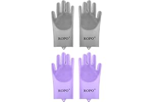ROPO silicone gloves for pet grooming, multi-functional gloves for pet hair shedding, bathing, and massage (Grey+Purple)
