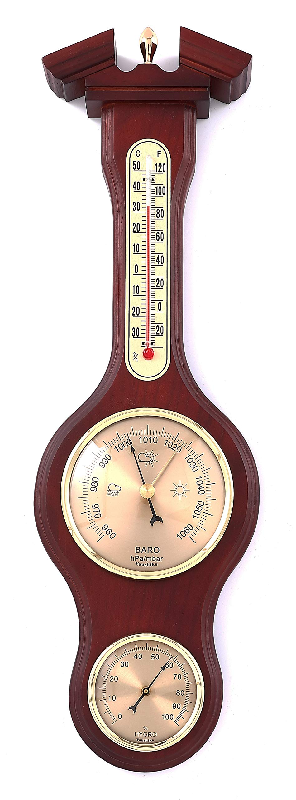 Youshiko Traditional Large 3 in 1 Weather Station Combined Barometer Temperature Humidity and Forecaster Dial