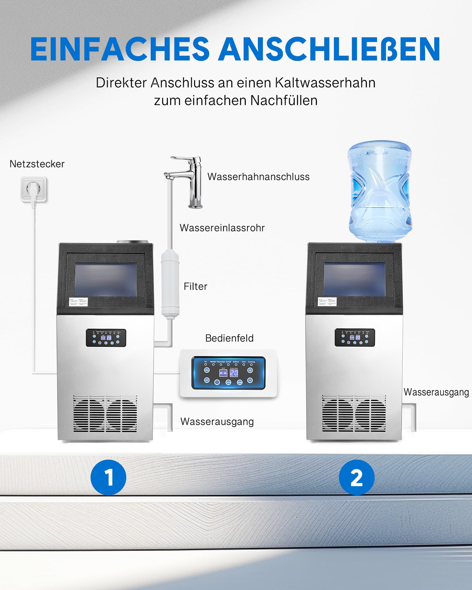 Wilprep Kommerzielle Eiswürfelmaschine 59kg/24H Eismaschine mit LCD-Bildschirm Eismaschine aus Edelstahl für Büro, Restaurant, Bar, Café 6