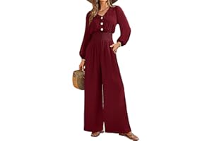 LOOKBOHO Womens Jumpsuits Long Sleeve V Neck Dressy Casual 2025 High Waist Romper Wide Leg Pants One Piece Outfits