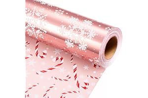 Retrify Snowflake Christmas Wrapping Paper - 17 Inch x 32.8 Feet Mini Roll - Candy Cane Foil Pink Gift Wrap Paper for Holiday Shower Party Celebration