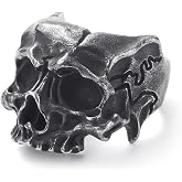 KIRTIJW Skull Rings for Men Stainless Steel Gothic Punk Biker Rings Jewelry for Men Boys Size 7-13